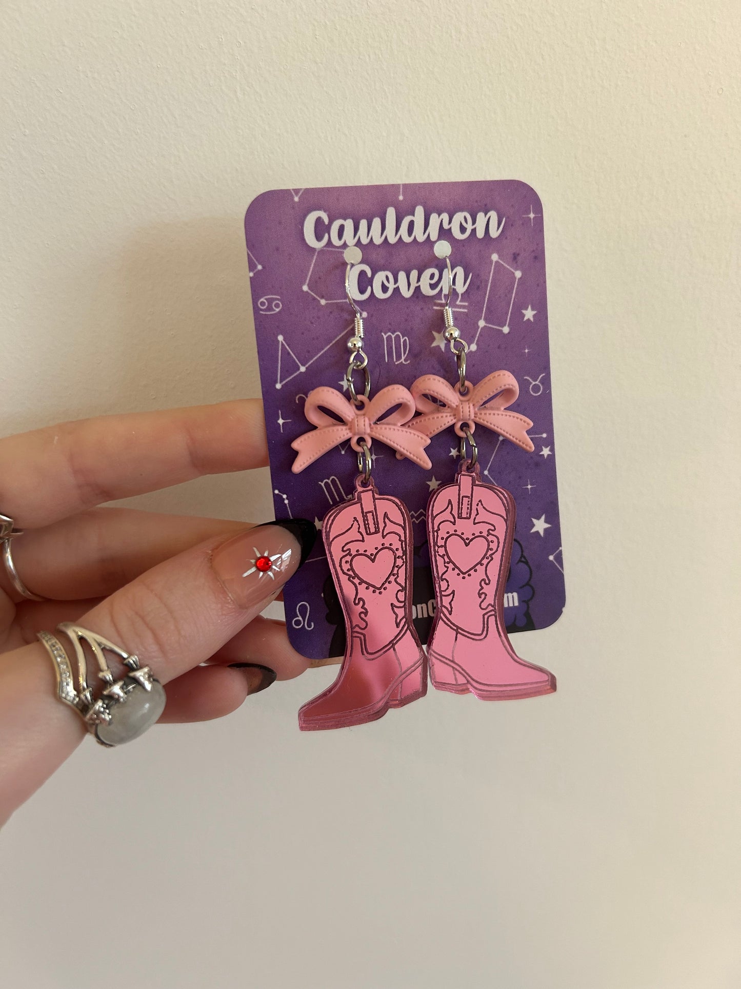 Pink cowgirl boots Acrylic Earrings
