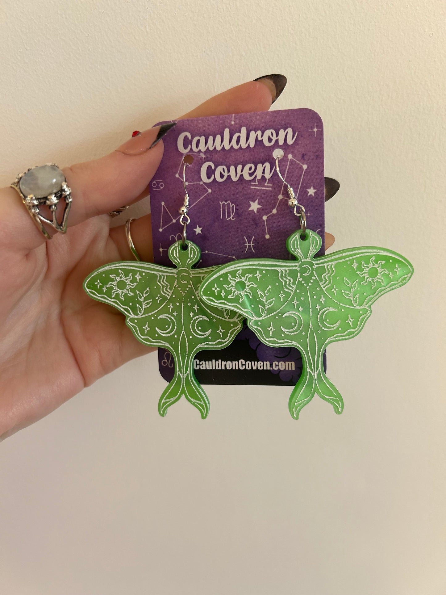 Celestial lunar moth Acrylic Earrings