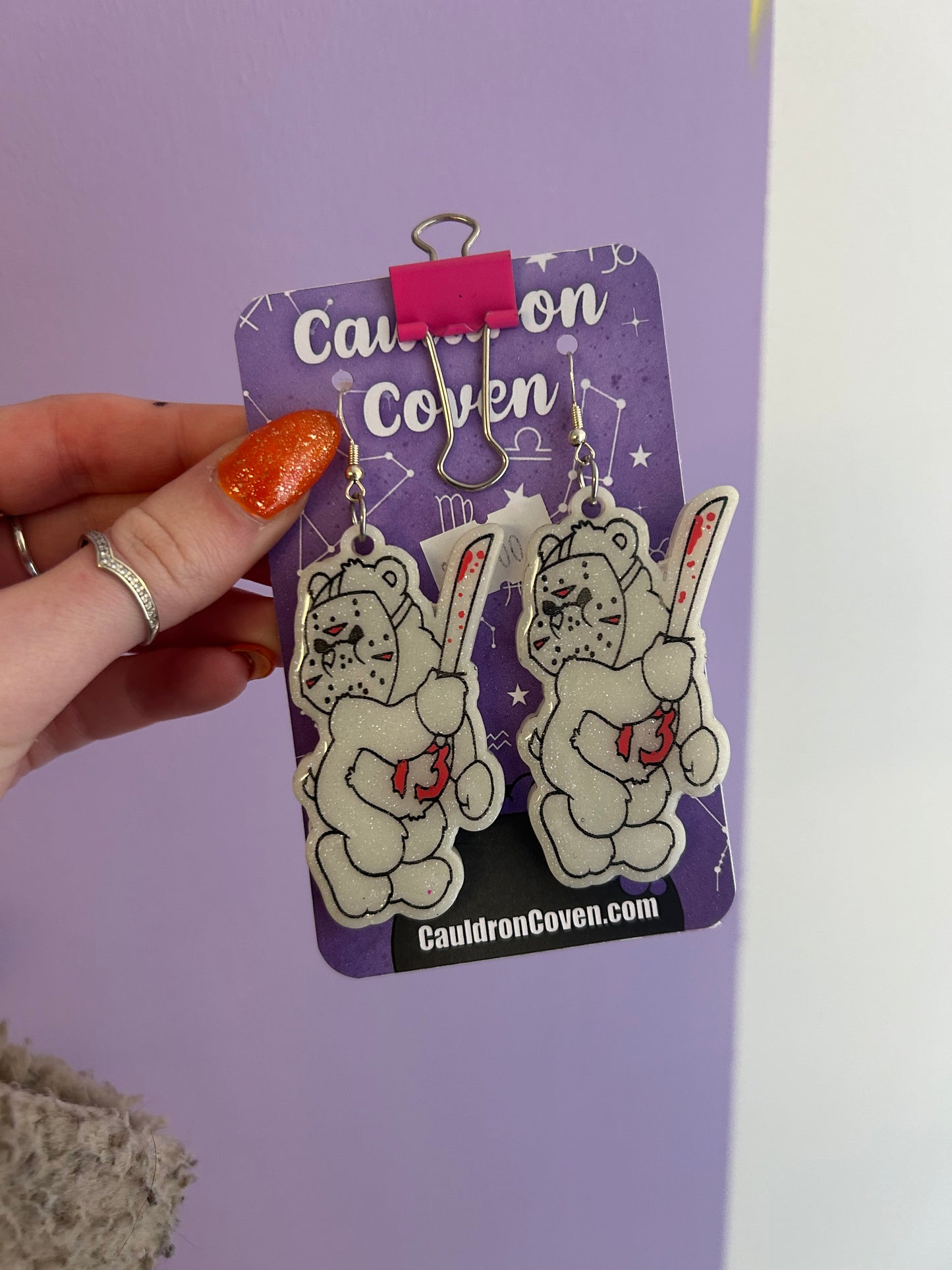 Friday 13th scare bear Resin earrings