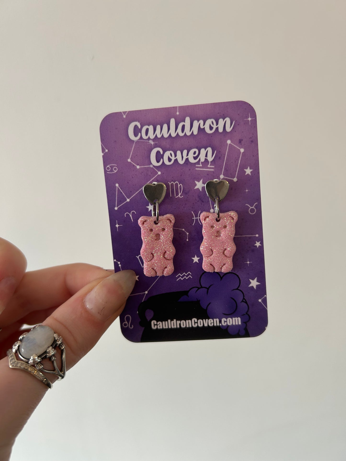 Baby pink Glittery gummy bear clay stud Earrings