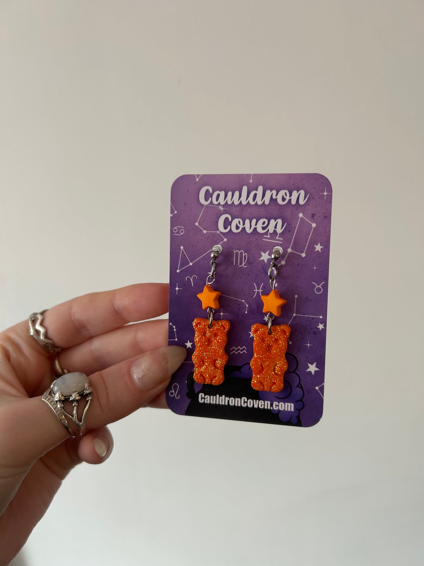 Orange Glittery gummy bear clay stud Earrings