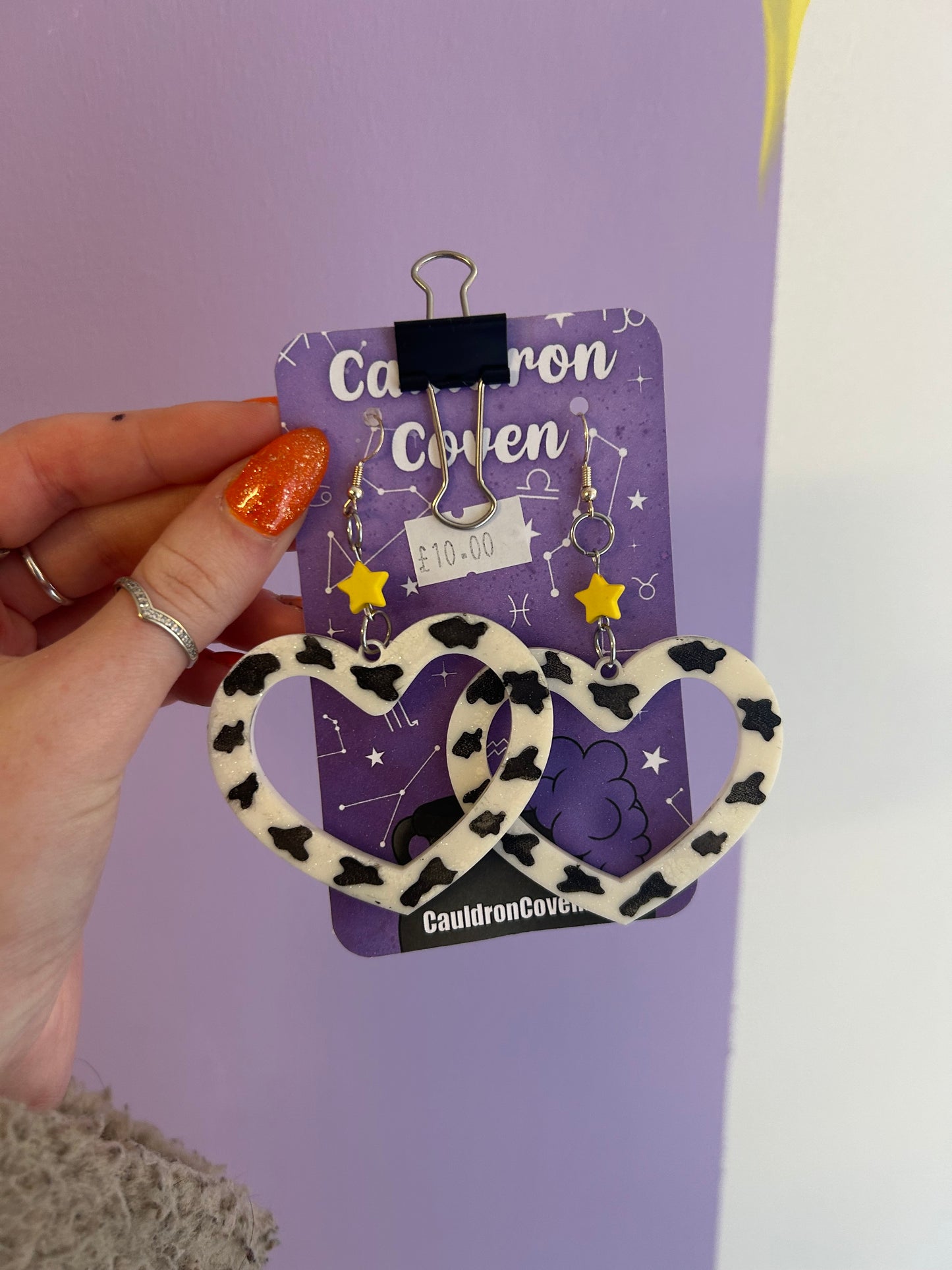 Cow print heart Resin earrings