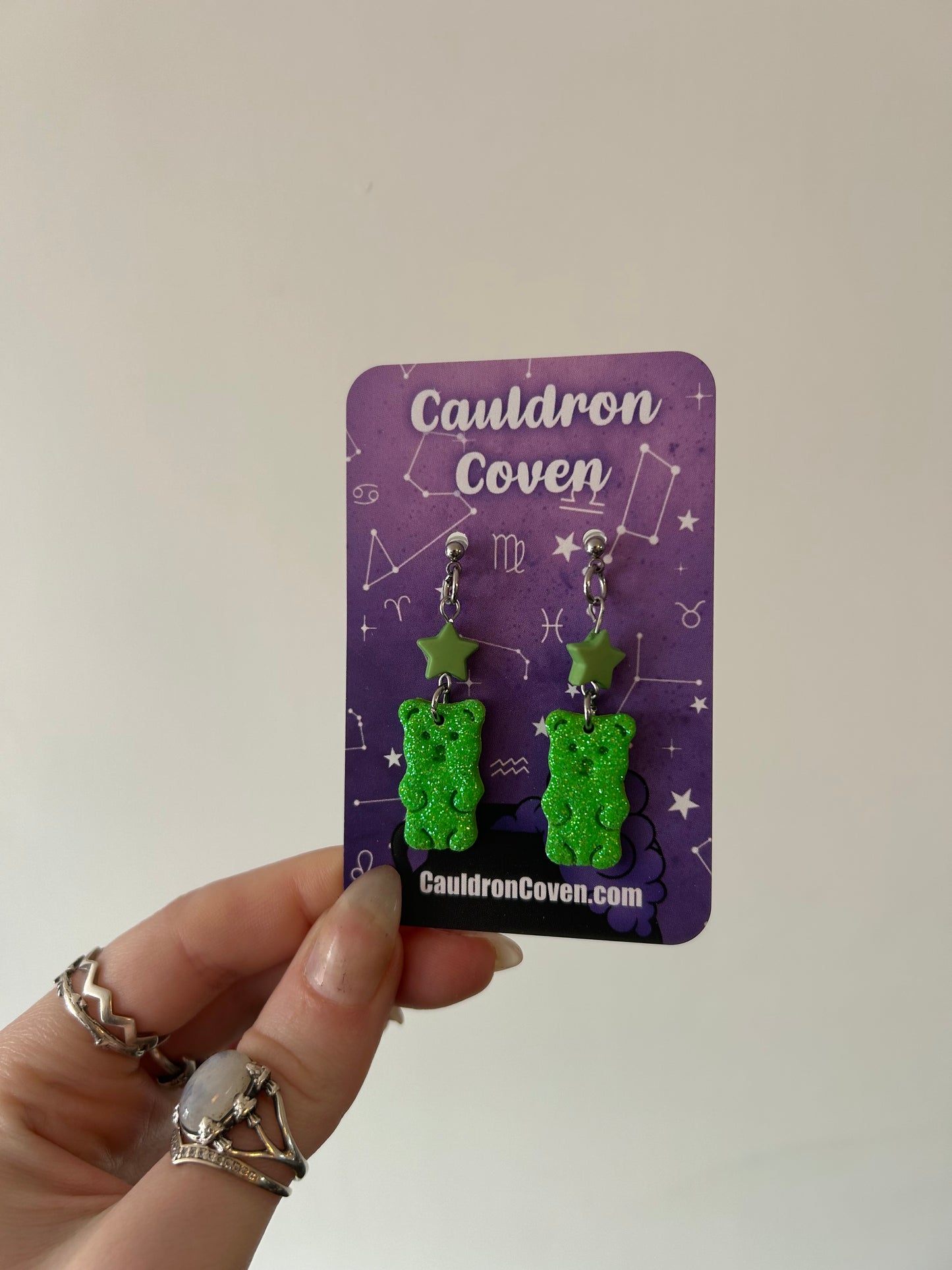 Green Glittery gummy bear clay stud Earrings