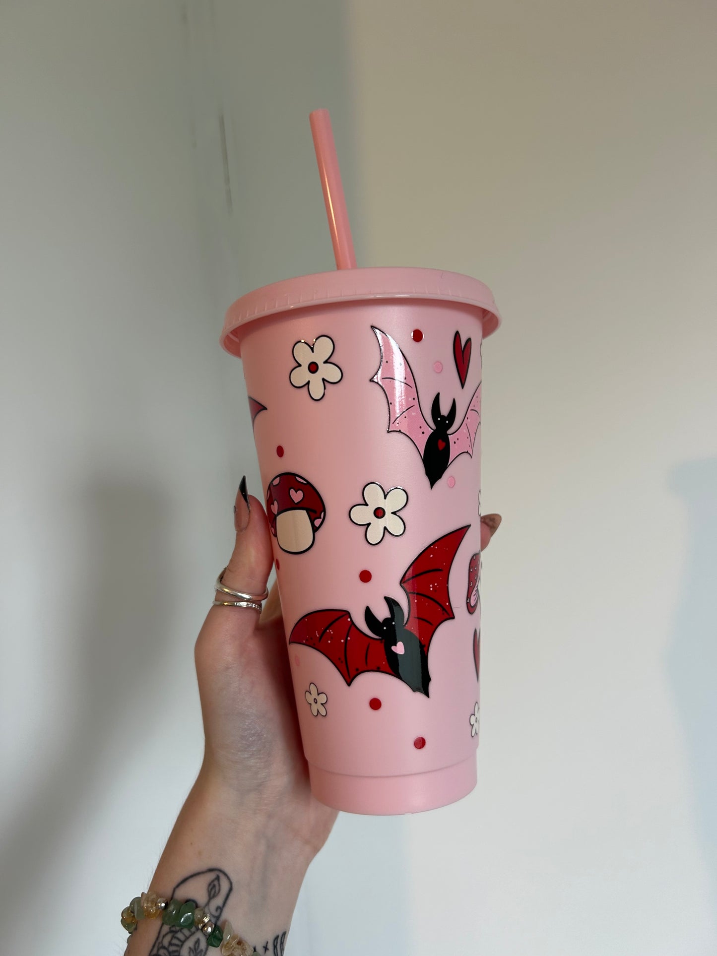 Batty pink 24oz cold cup