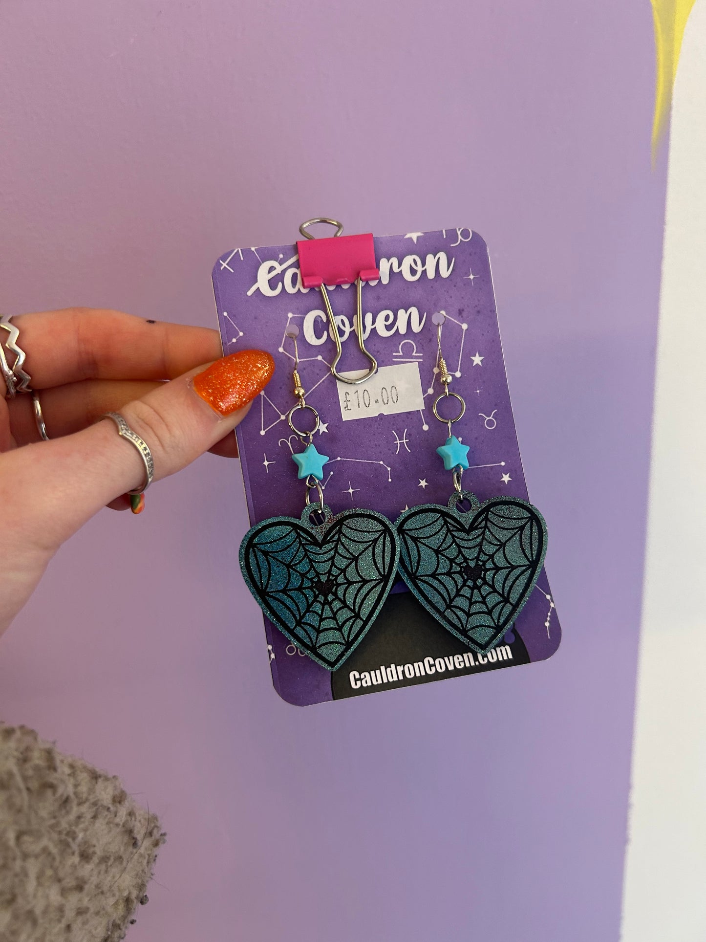 Sparkly blue holographic heart Resin earrings