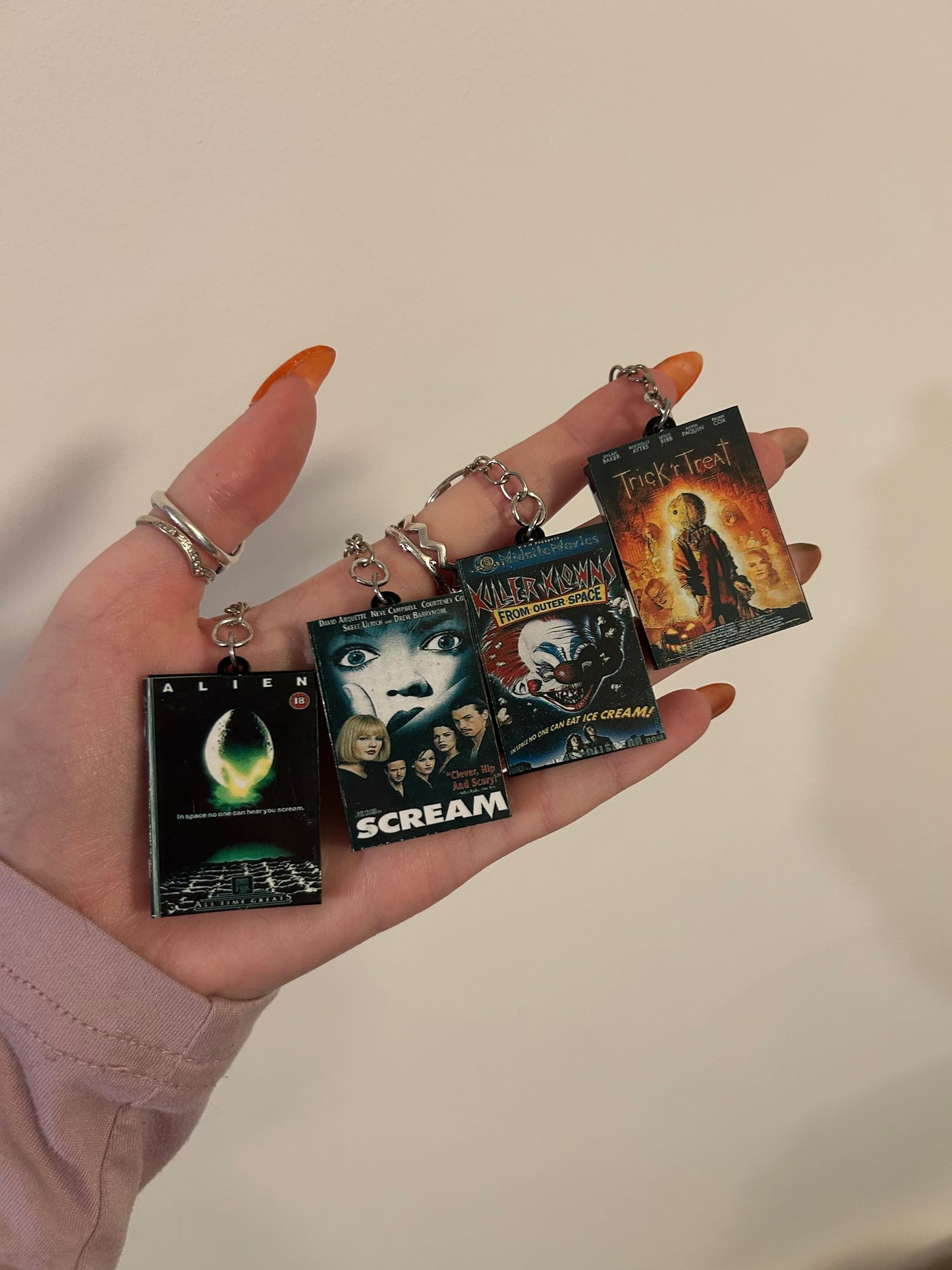 Horror vhs keychains