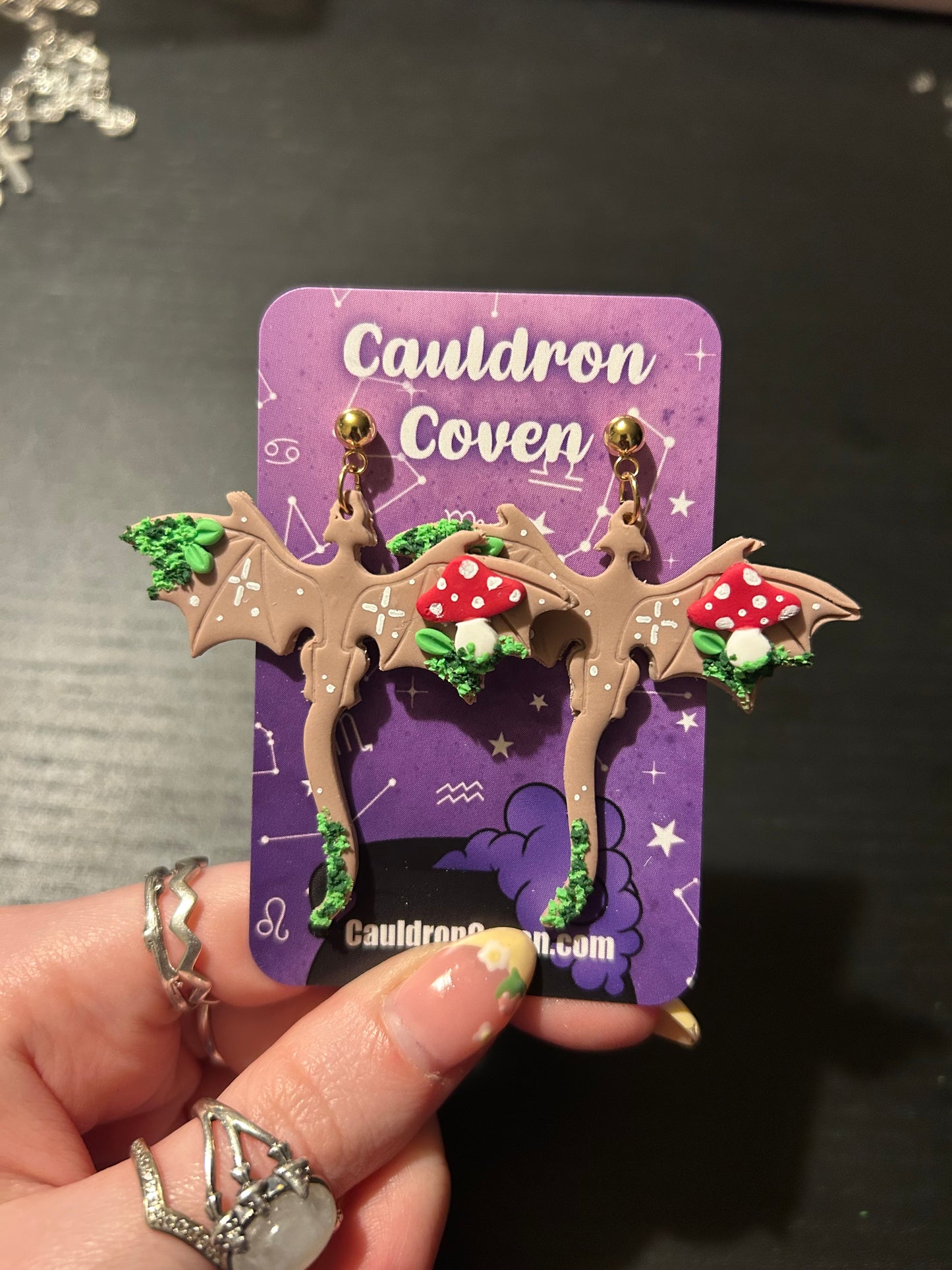 Mushroom dragon clay stud Earrings