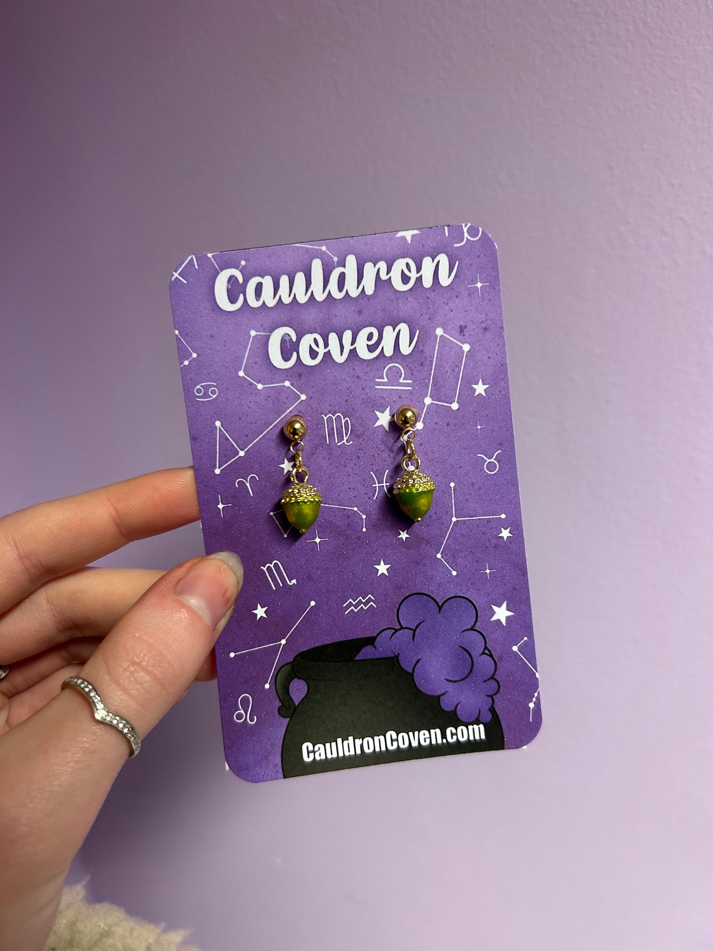 Green acorn earrings