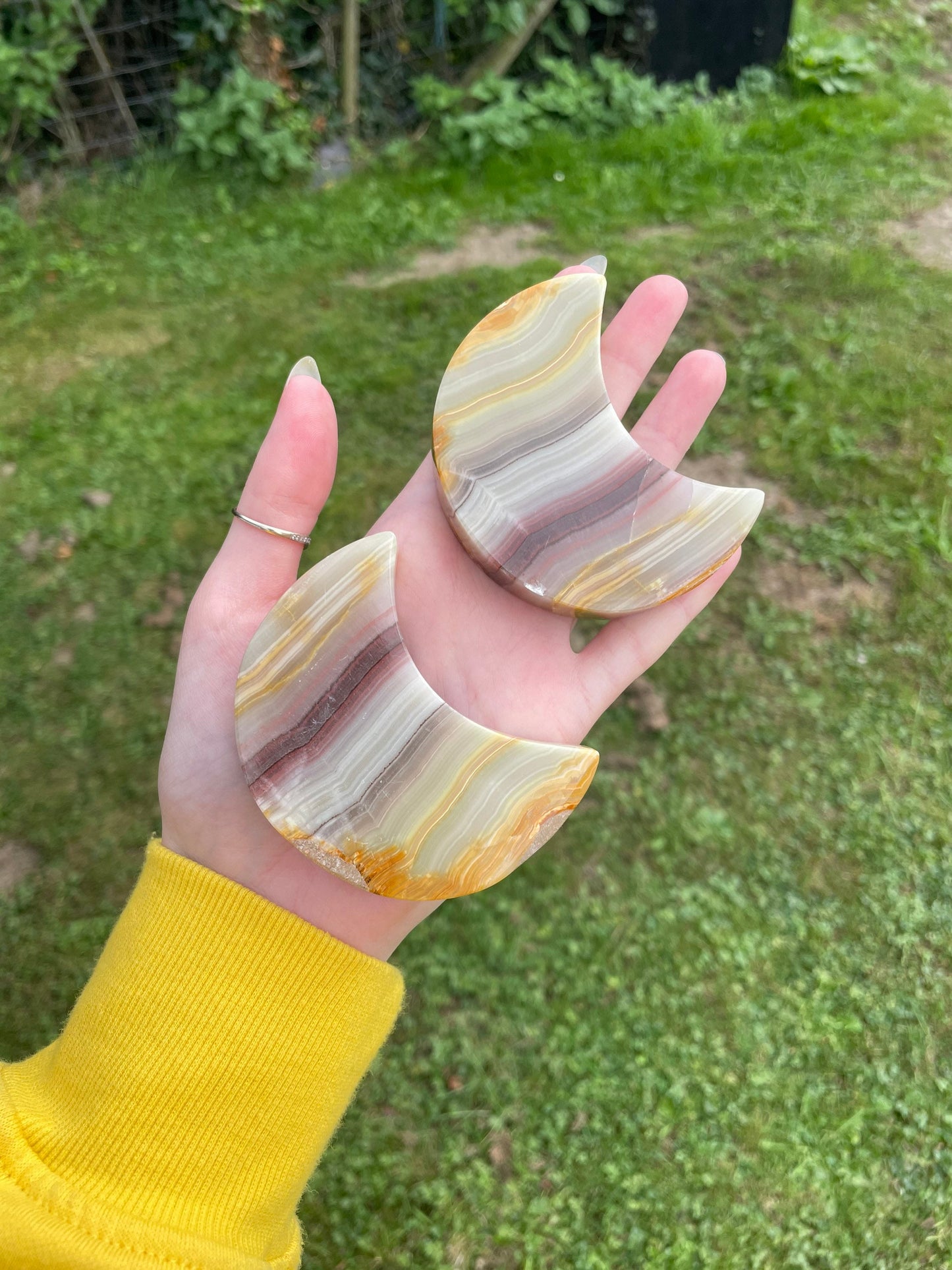 Green onyx polished Crystal moon