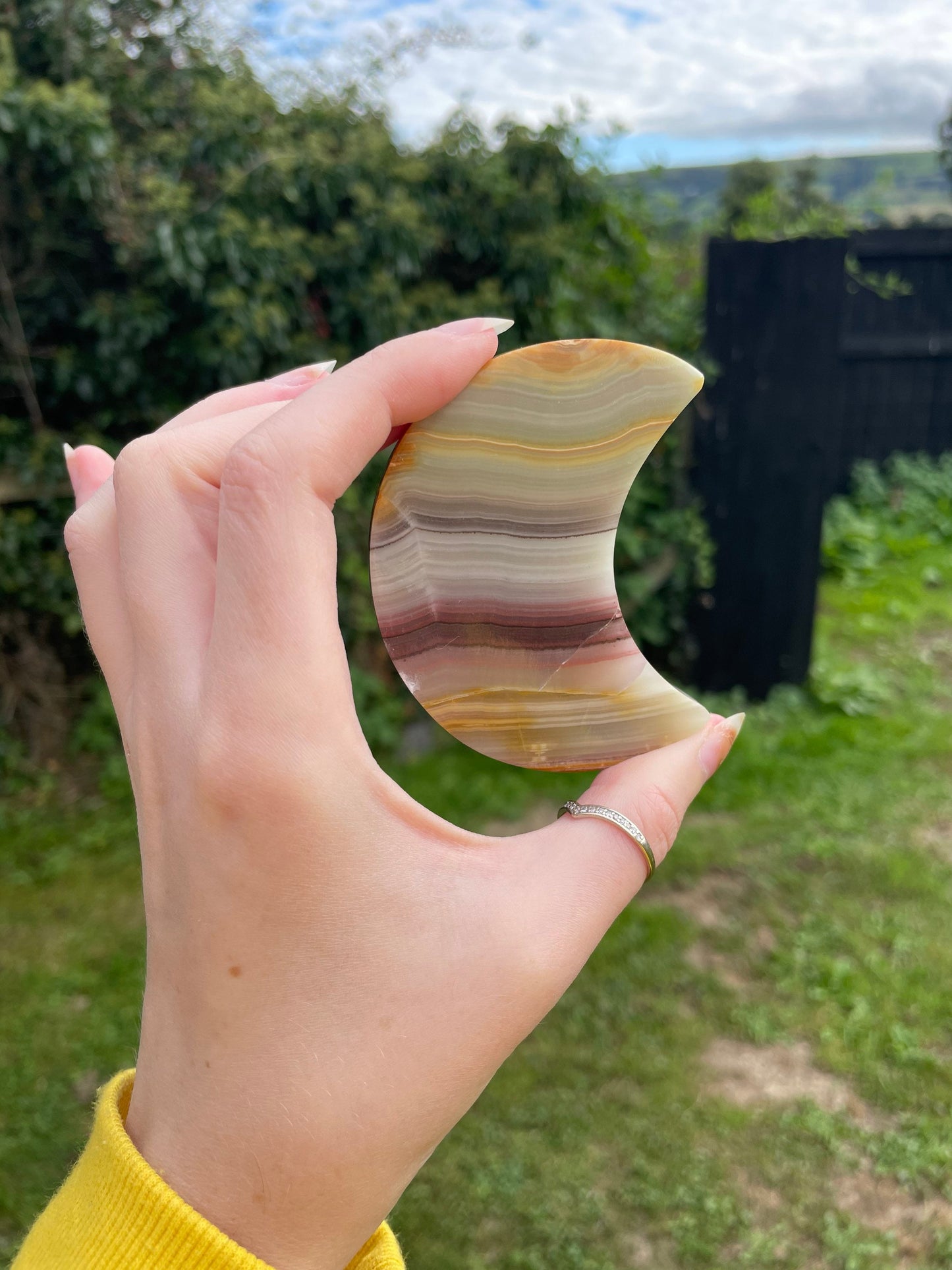 Green onyx polished Crystal moon