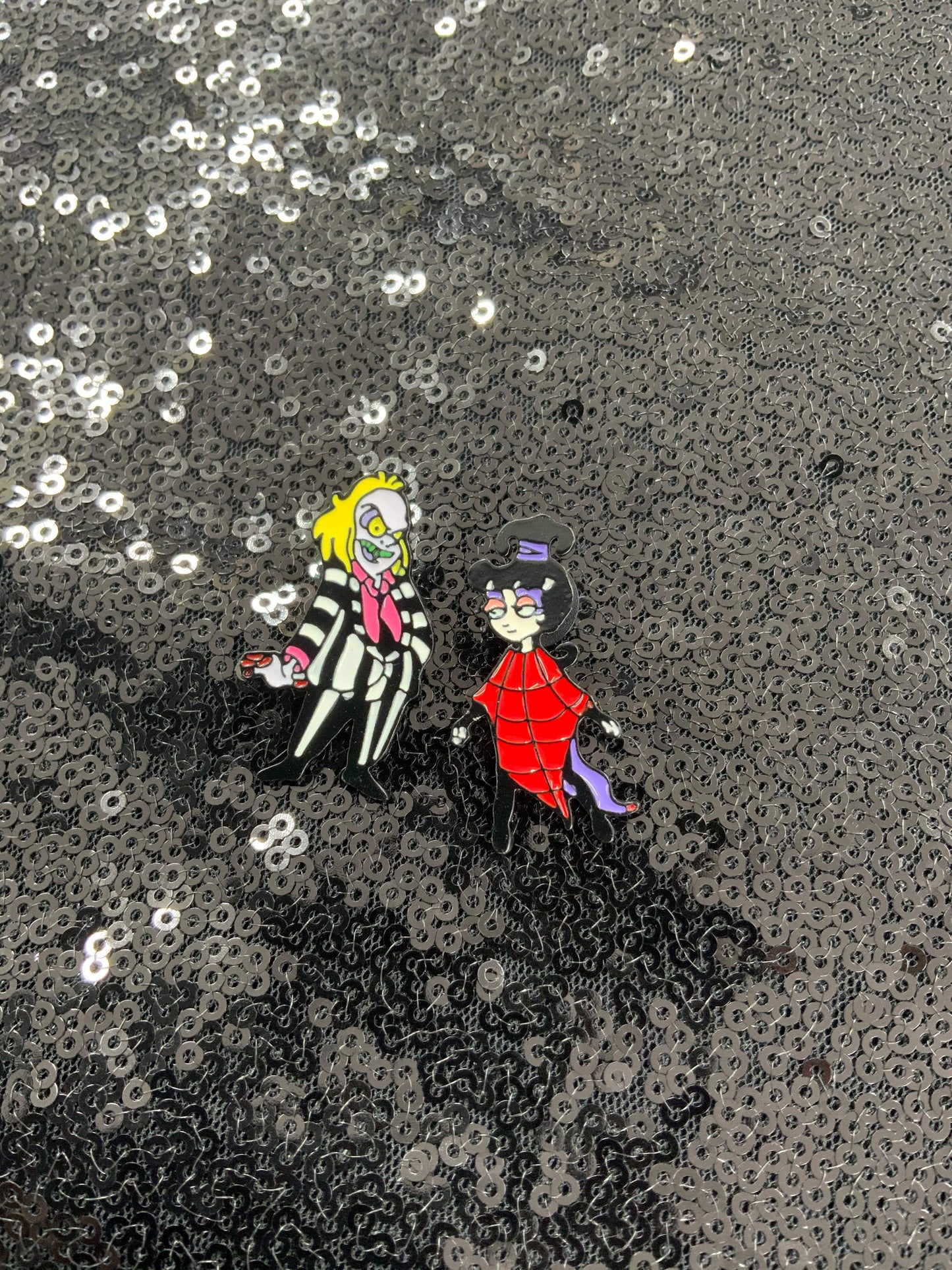 Beetlejuice and Lydia enamel pin set
