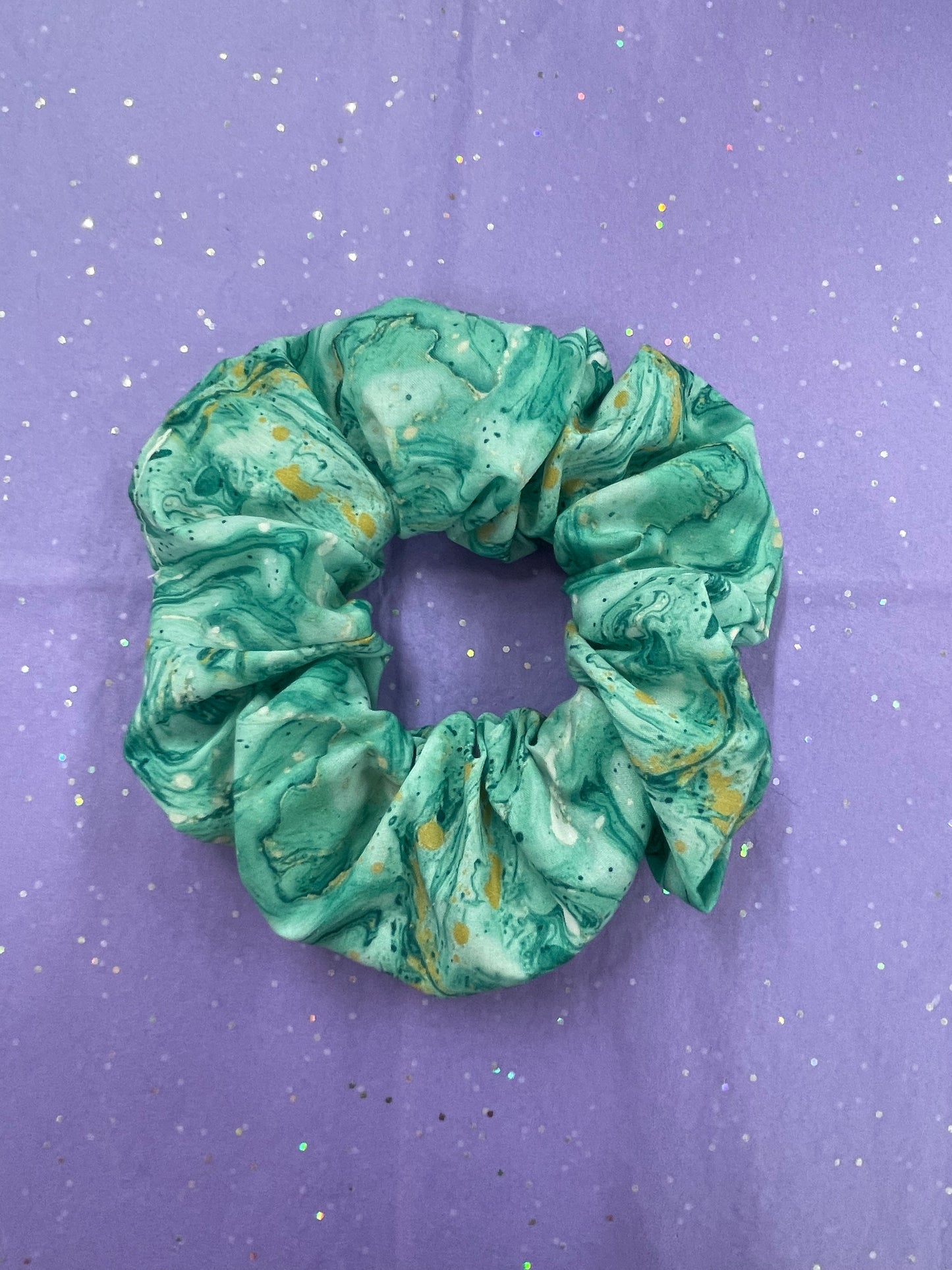 Teal marble hair scrunchie