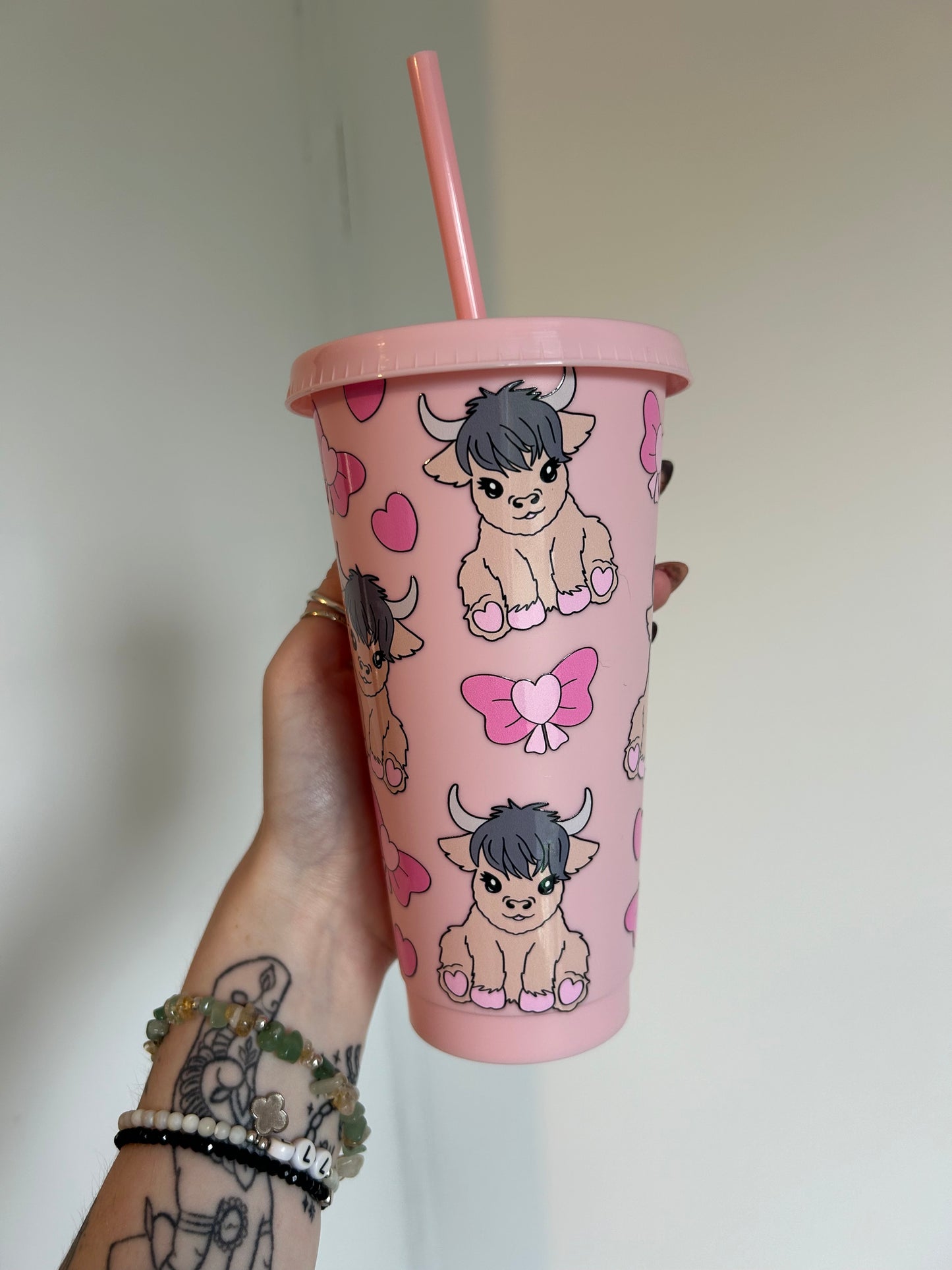 Pink highland cow 24oz cold cup