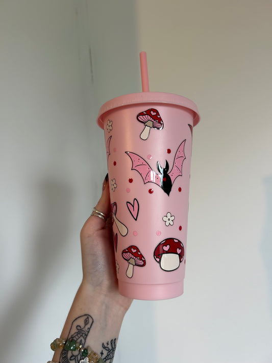 Batty pink 24oz cold cup