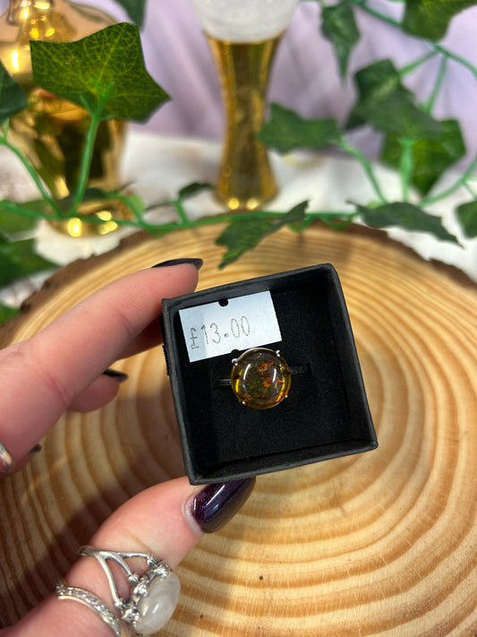 Amber circle gemstone adjustable ring