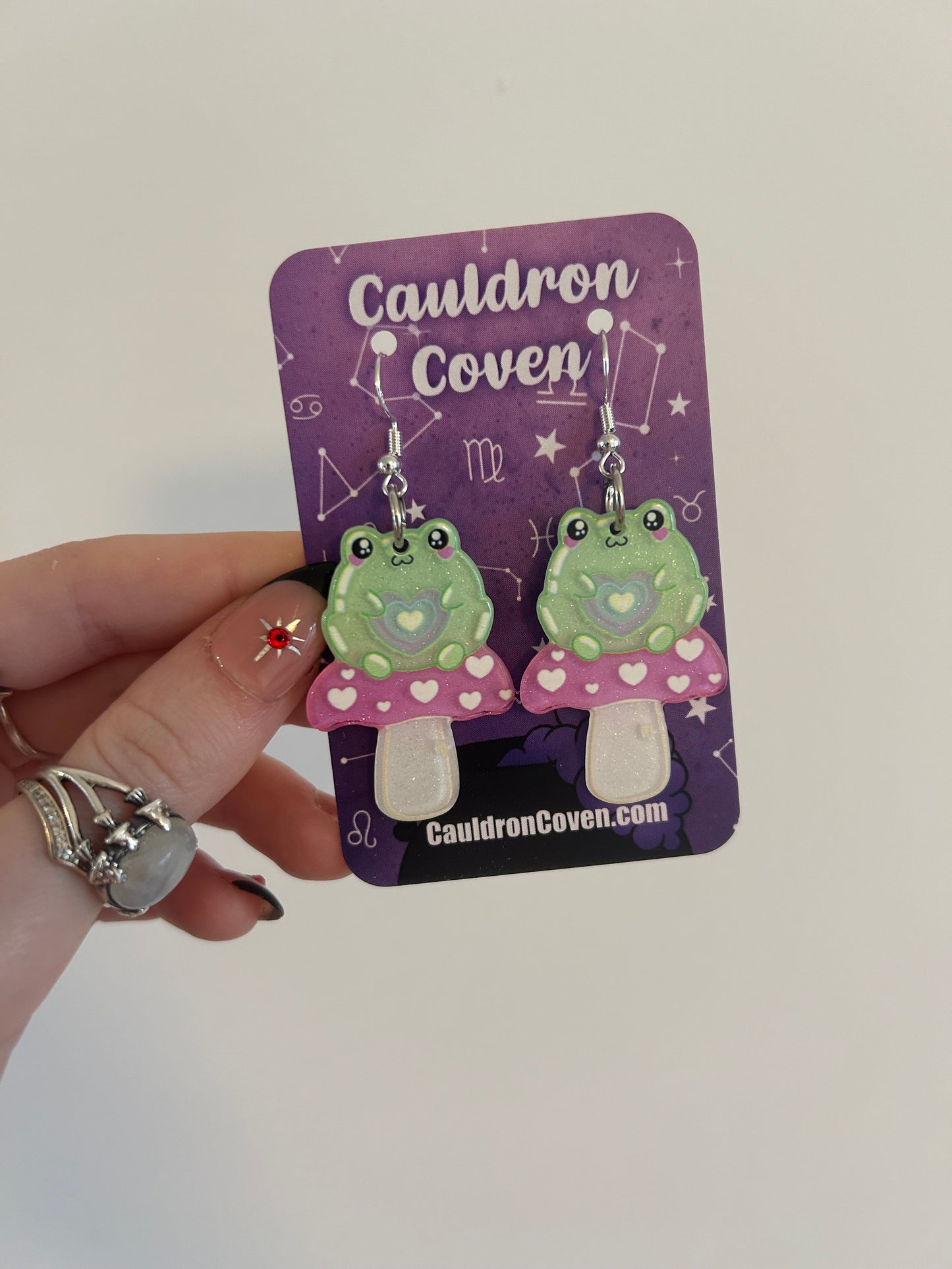 Sparkly mushy frog earrings