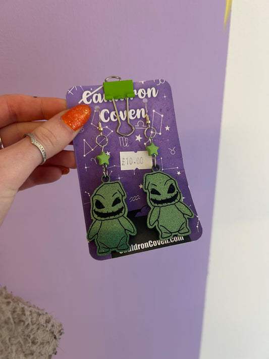 Holographic green boogie man Resin earrings