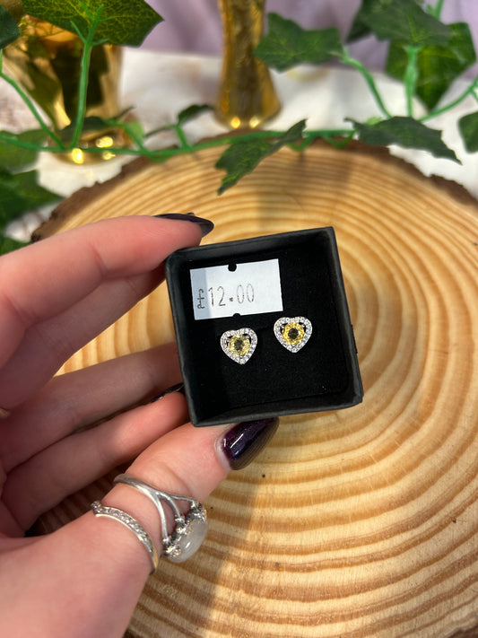 Citrine heart stud earrings