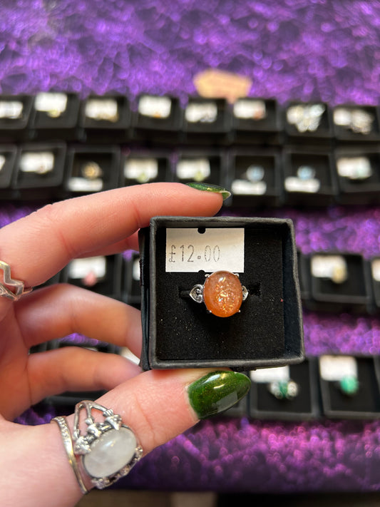 Large sunstone gemstone adjustable ring (super flashy)