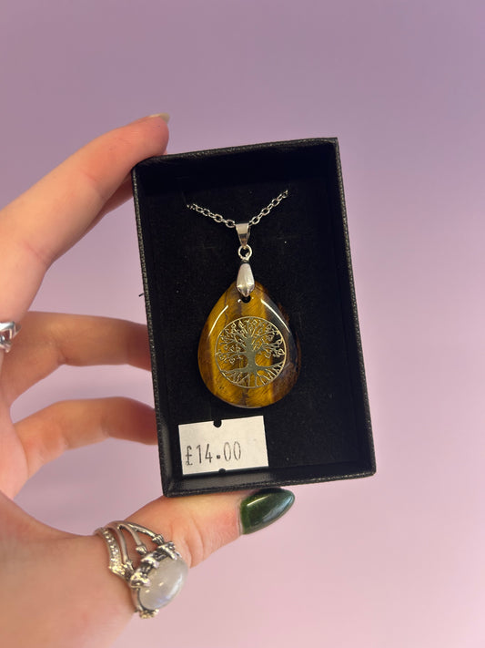 Tigers eye tree of life Crystal necklace