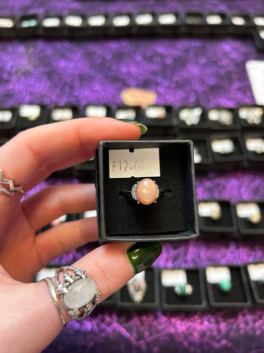 Peach moonstone gemstone adjustable ring