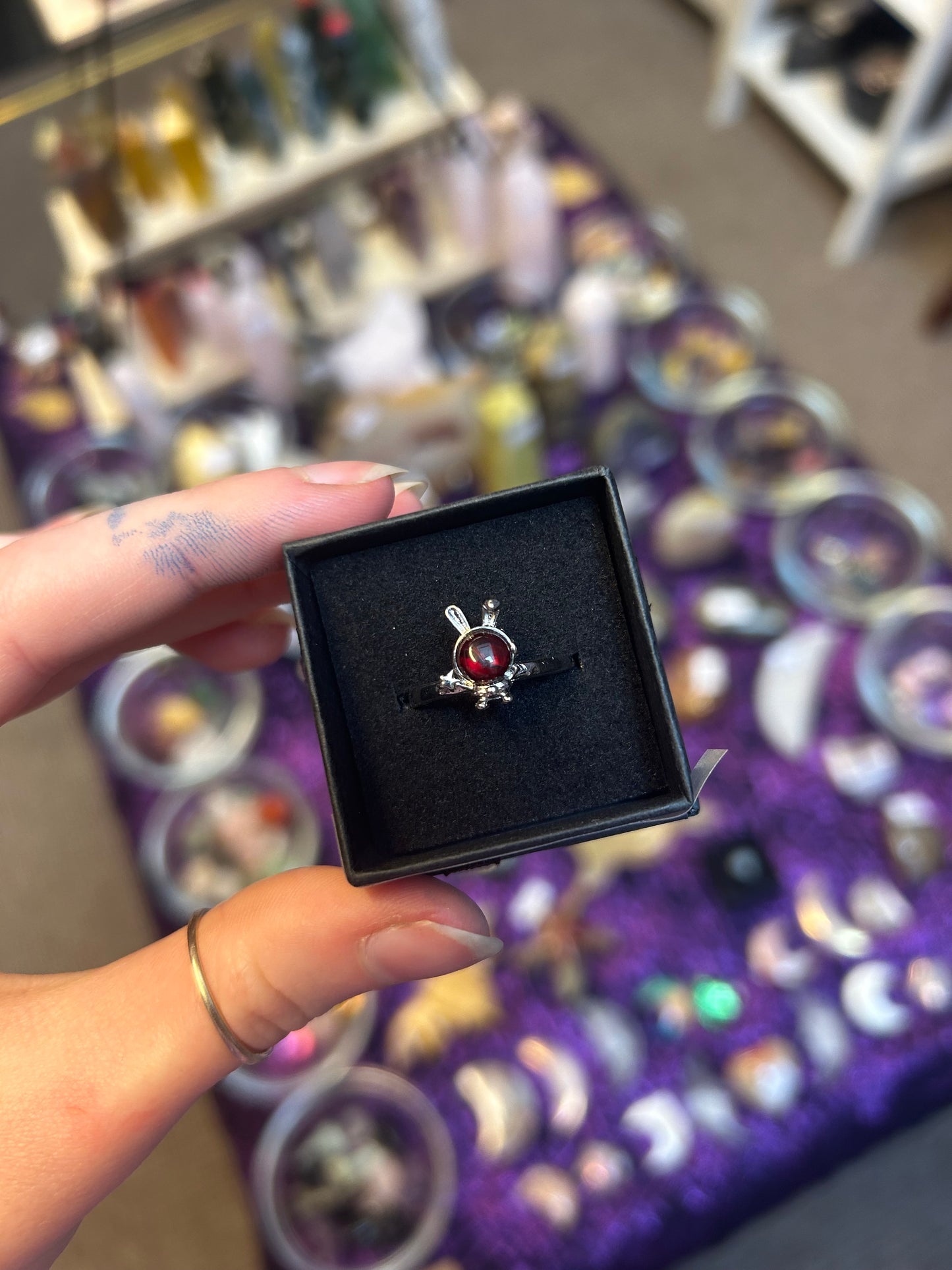 Garnet bunny gemstone adjustable ring