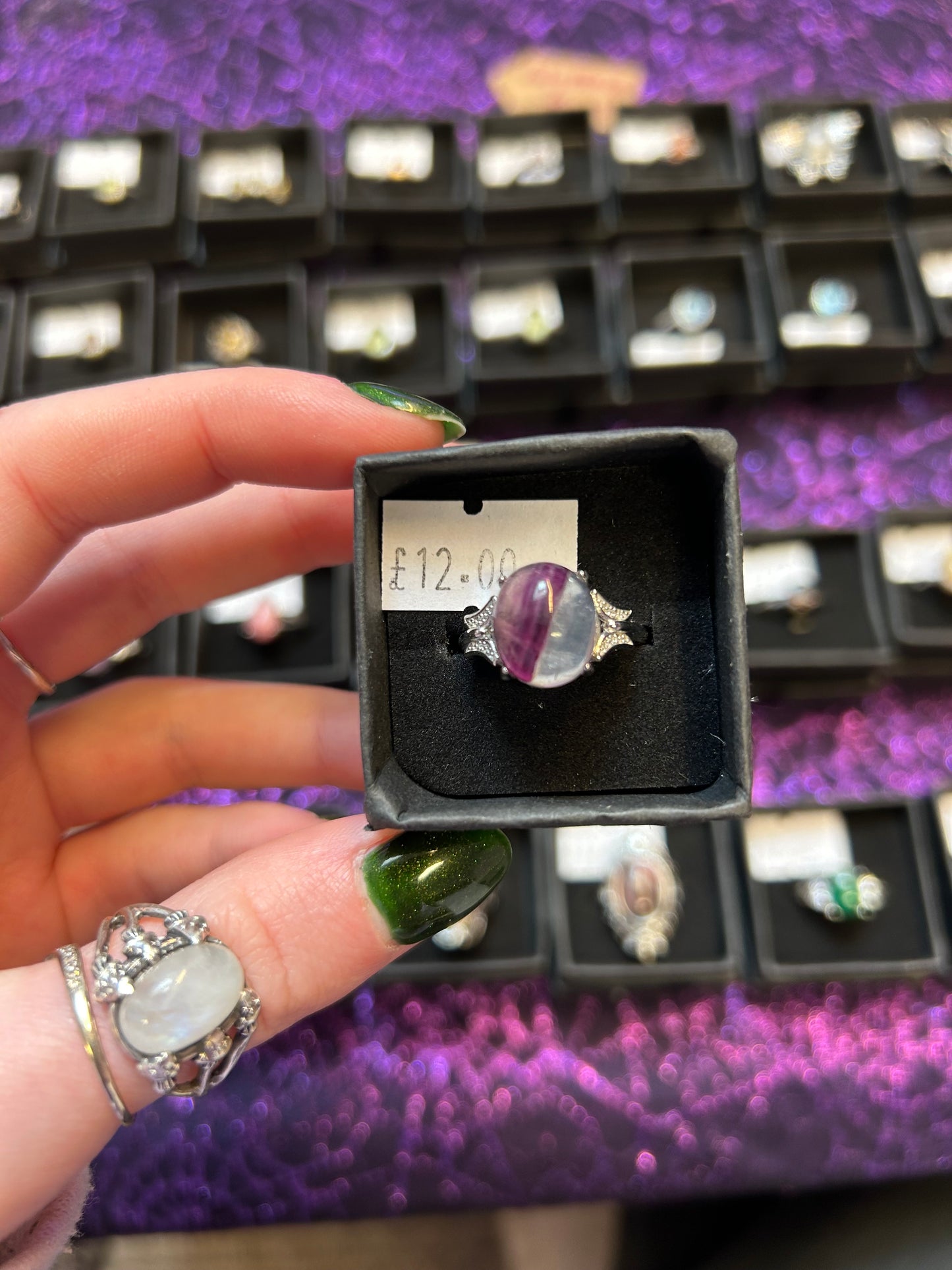 Rainbow flourite gemstone adjustable ring