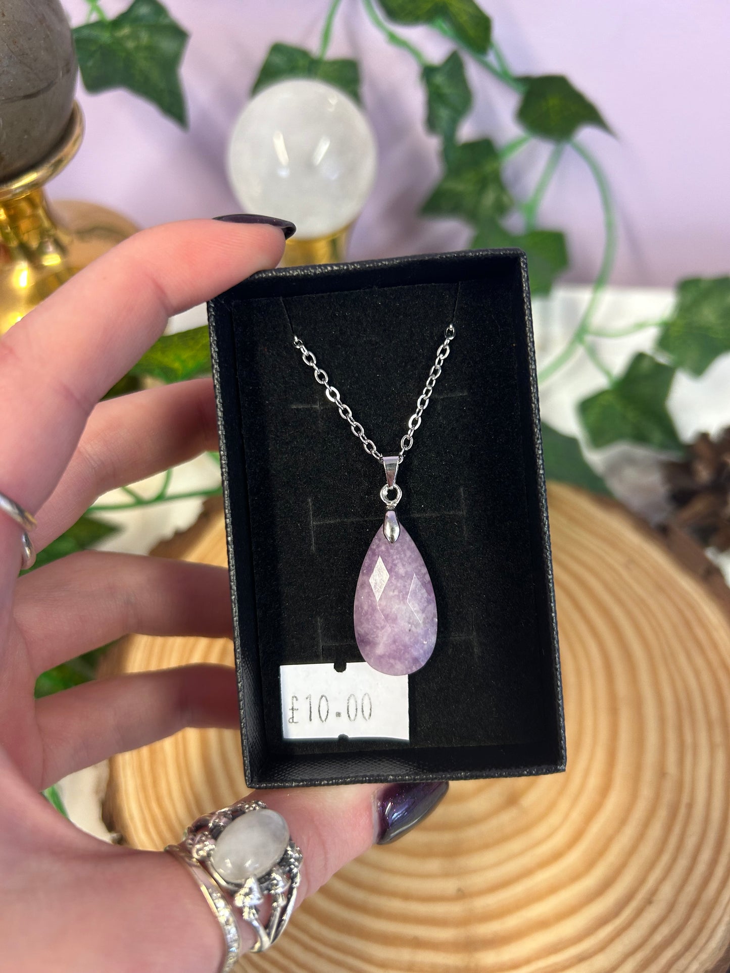 Faceted lapidolite teardrop Crystal necklace