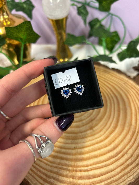 Blue sapphire heart stud earrings