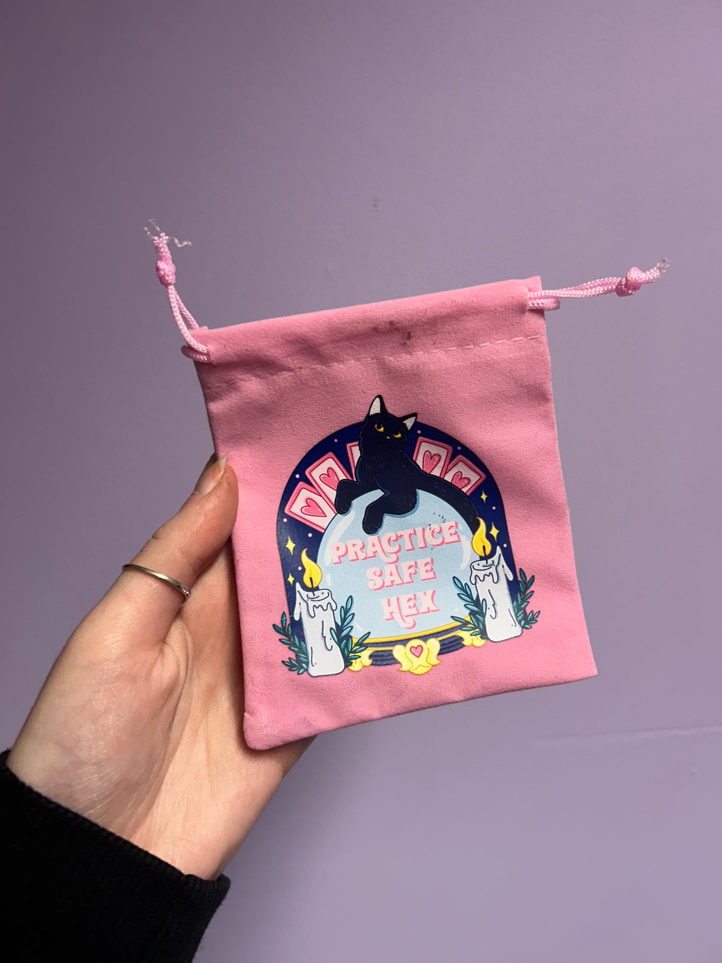 Practice safe hex tarot velvet pouch