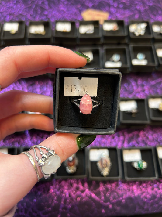 Rhodichrosite large teardrop gemstone adjustable ring