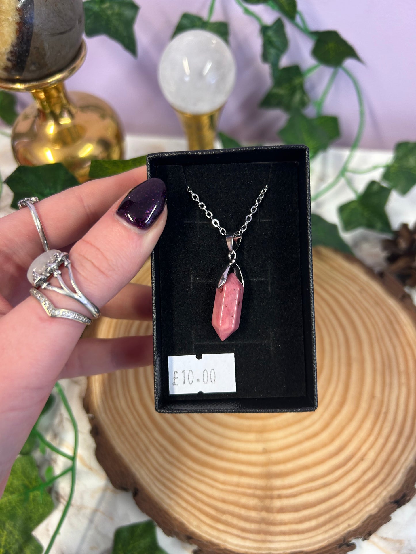 Rhodonite point Crystal necklace