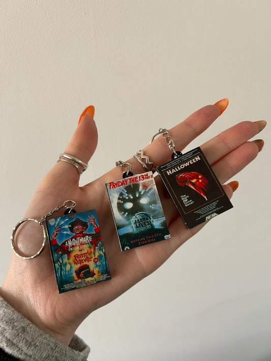 Horror vhs keychains