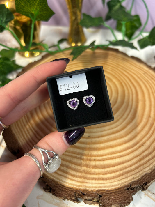 Amethyst heart stud earrings