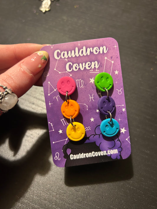 Multicoloured smiley face clay stud Earrings
