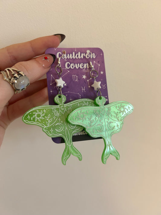 Celestial lunar moth Acrylic Earrings