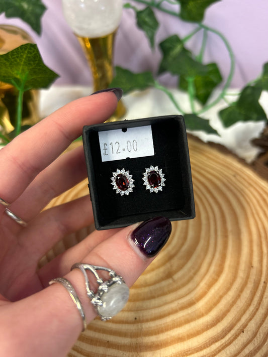 Garnet oval stud earrings