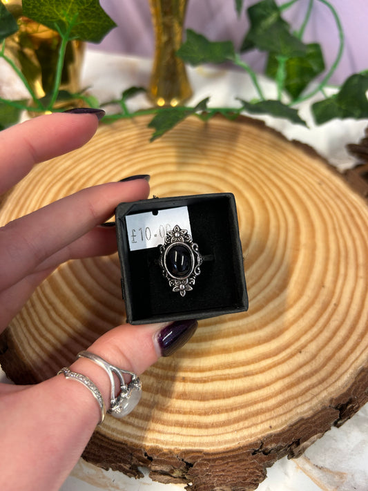 Black tourmaline gemstone adjustable ring