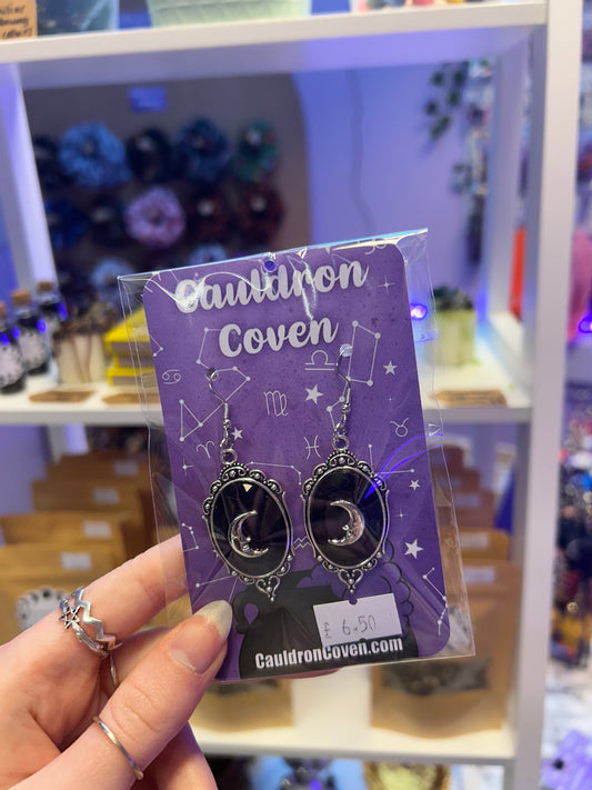 Gothic moon cameo earrings