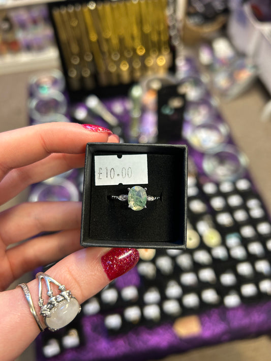 Moss agate gemstone adjustable ring