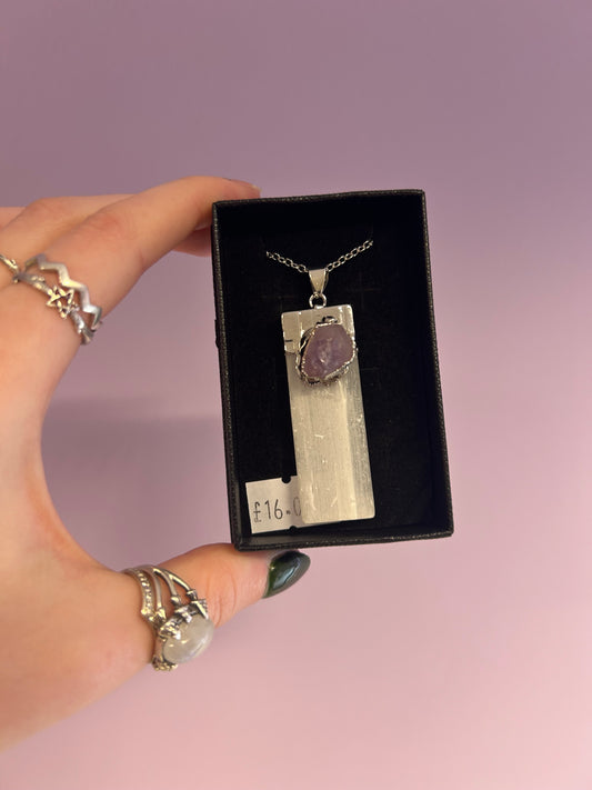 Amethyst and selenite Crystal necklace