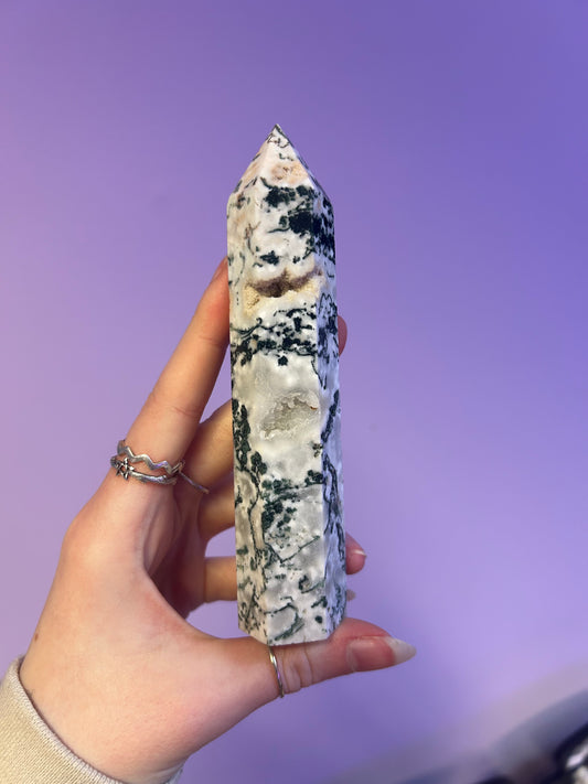 Druzy Moss agate Crystal tower