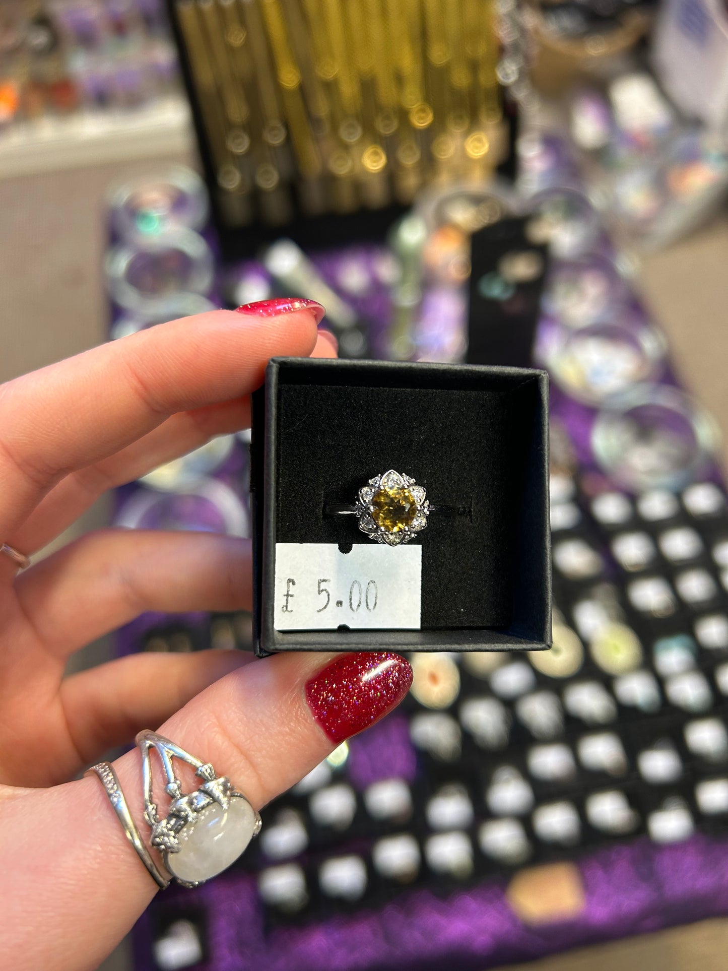 Citrine daffodil gemstone adjustable ring (b grade see description)