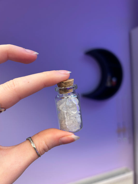 Clear quartz chip bottle