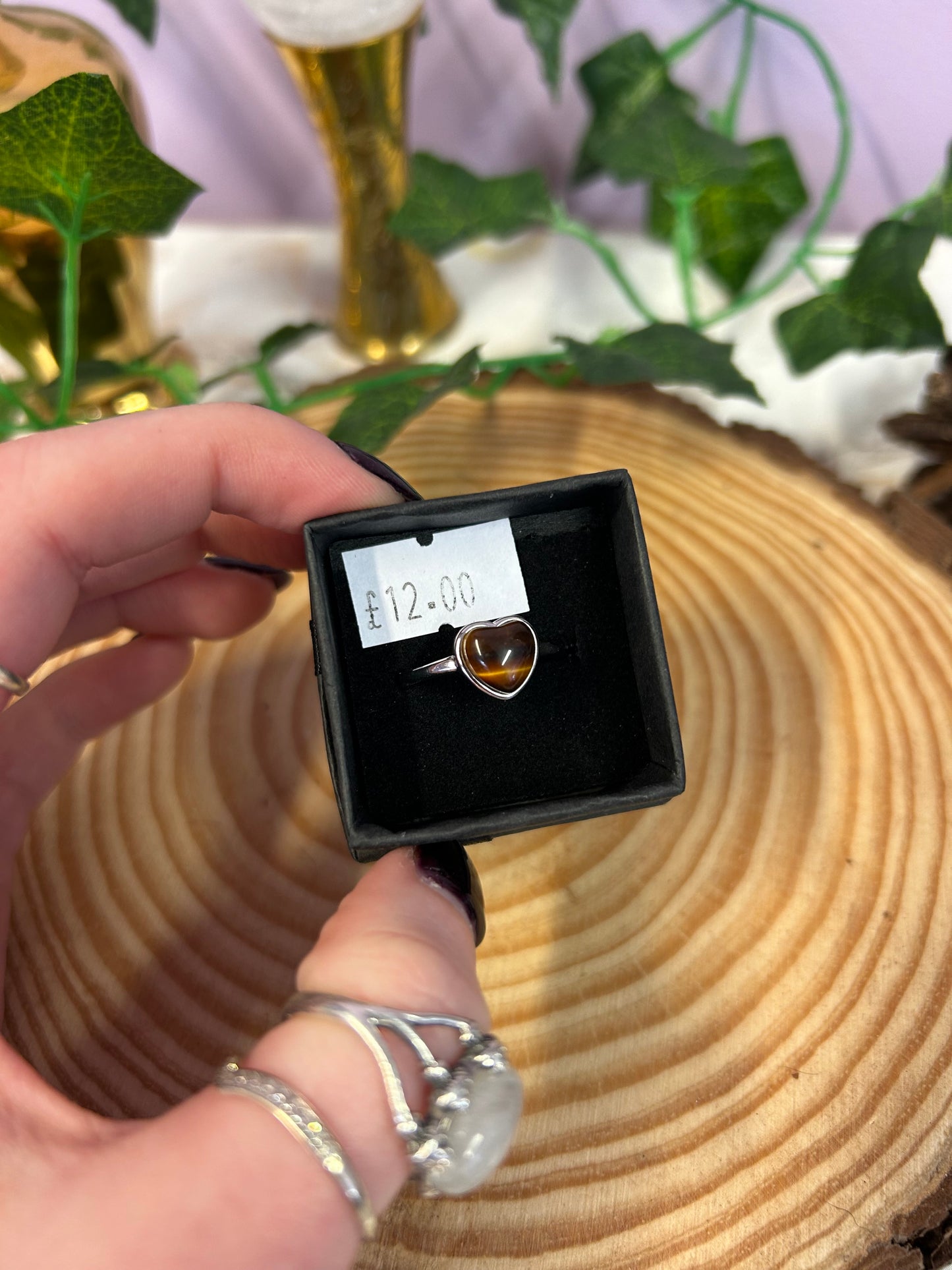 Tigers eye heart gemstone adjustable ring