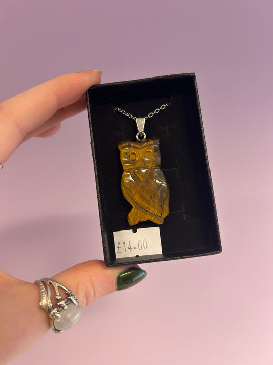 Tigers eye owl Crystal necklace