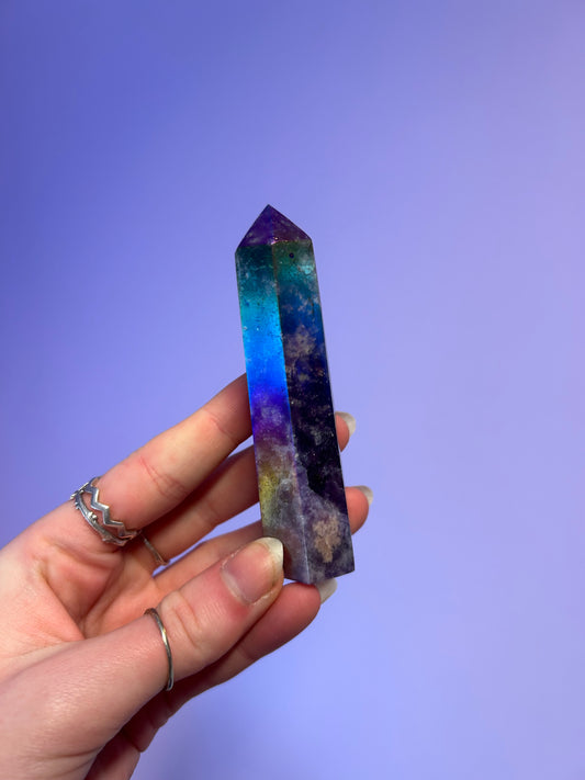 Aura coated Lepidolite crystal tower