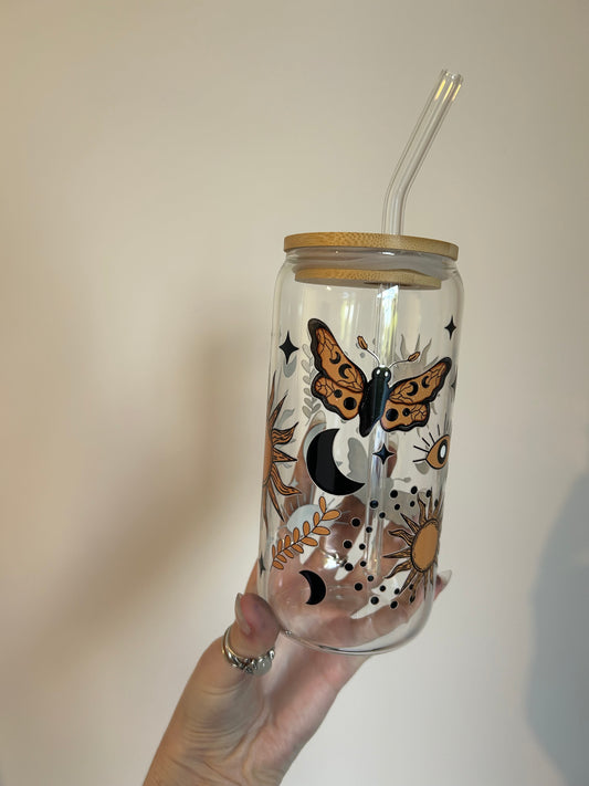 Witchy sun & moth clear Libbey glass