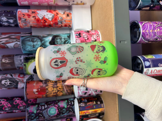 Horror Christmas characters green Libbey glass