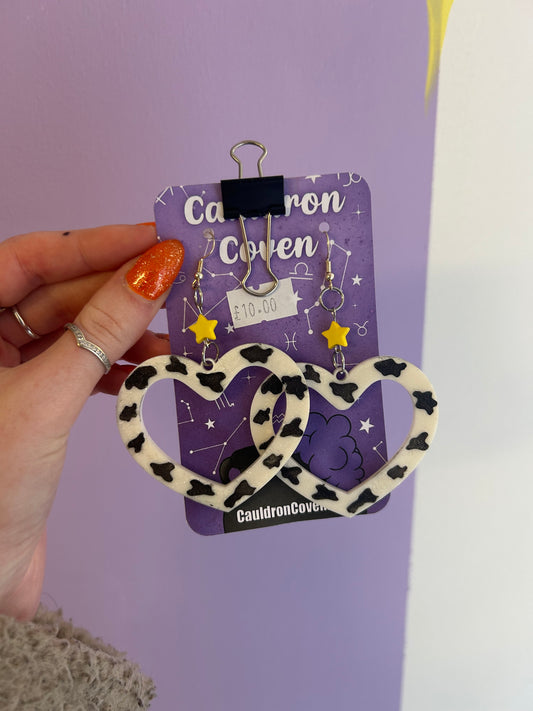Cow print heart Resin earrings
